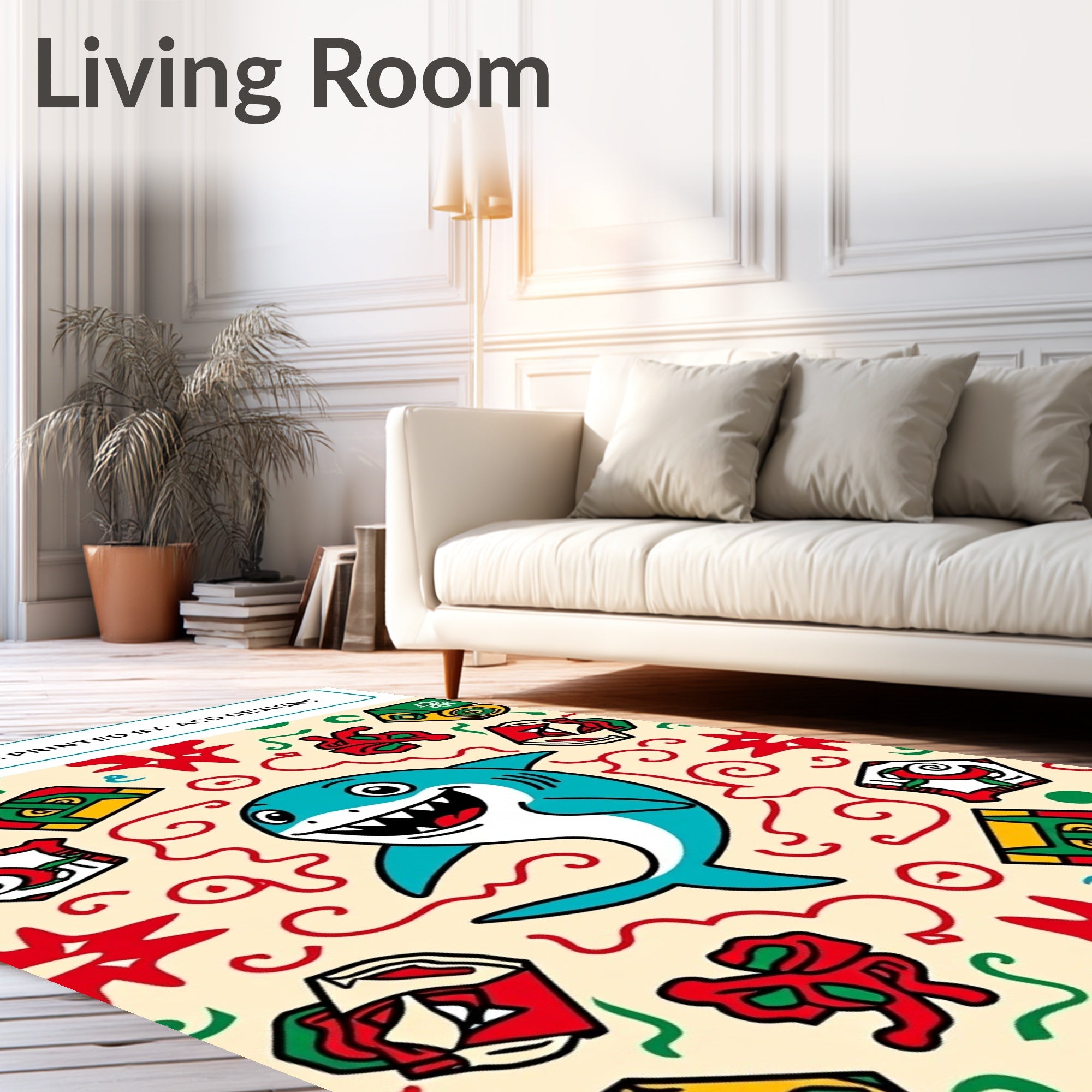 Playful Blue Shark Whimsical Elements Rug