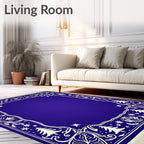 Royal Blue White Floral Holiday Border Rug