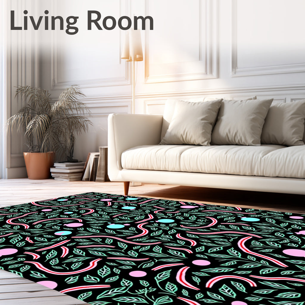 Whimsical Pink Aqua Foliage Ribbon Rug