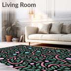 Whimsical Pink Aqua Foliage Ribbon Rug