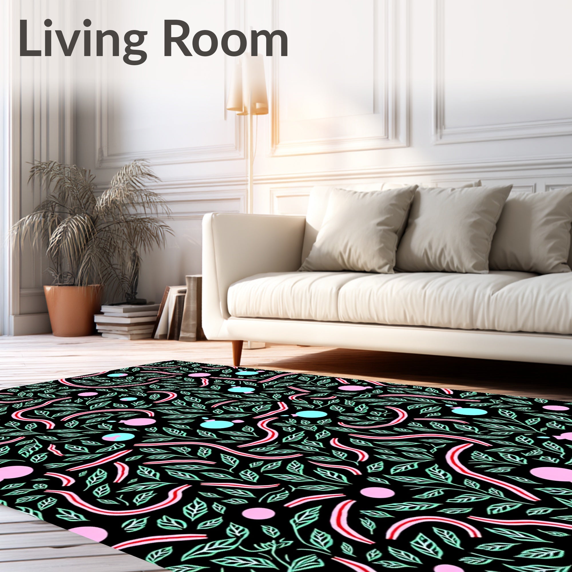 Whimsical Pink Aqua Foliage Ribbon Rug