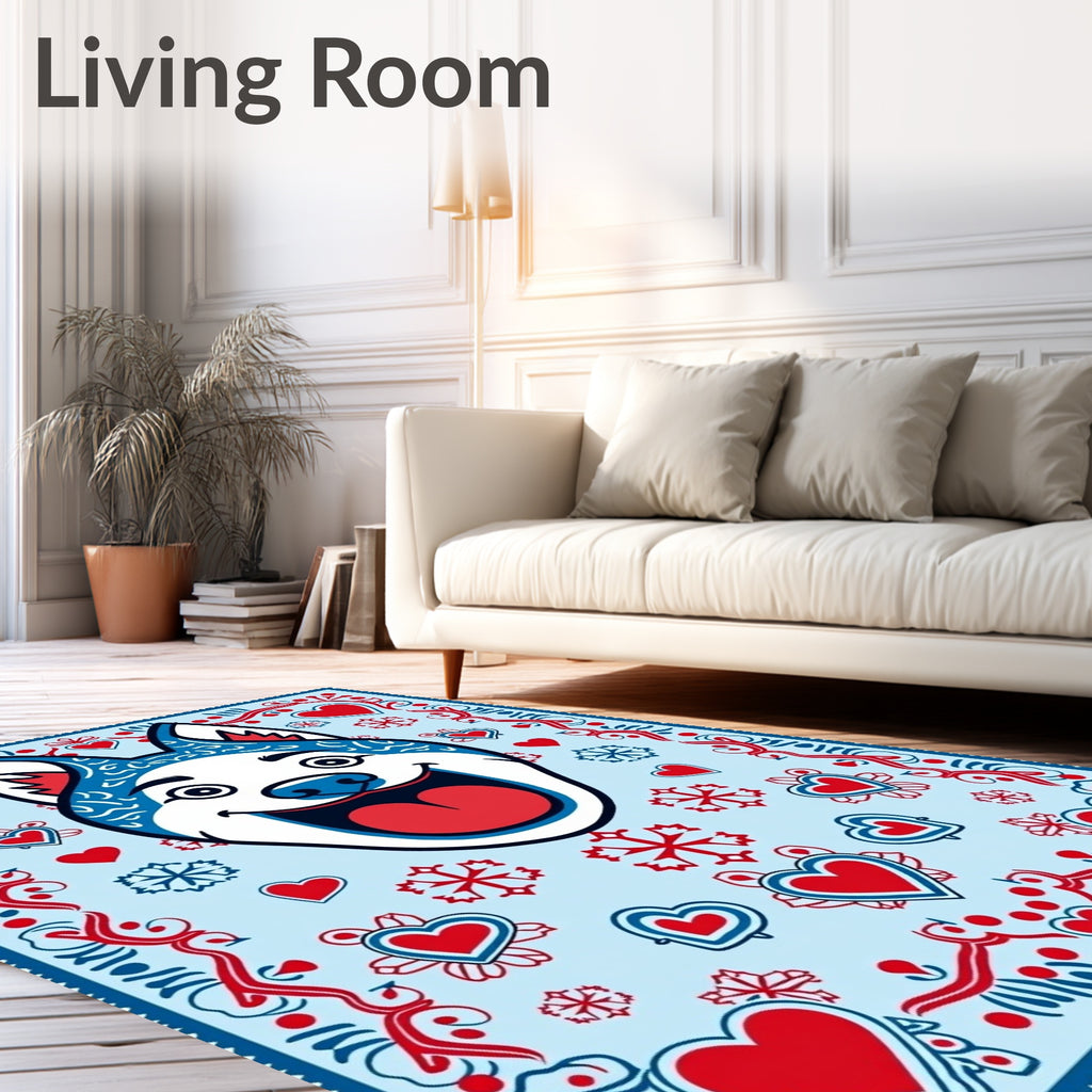 Blue Red Hearted Husky Joyful Rug
