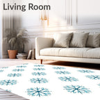 Blue Snowflake Repeat On White Rug