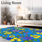 Vibrant Floral Butterfly Garden Blue Rug