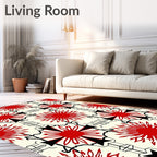 Bold Red Sunburst Geometric Arrangement Rug