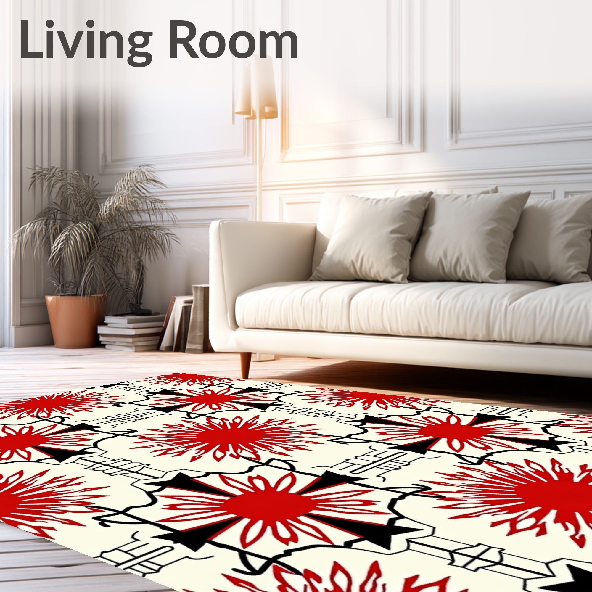 Bold Red Sunburst Geometric Arrangement Rug