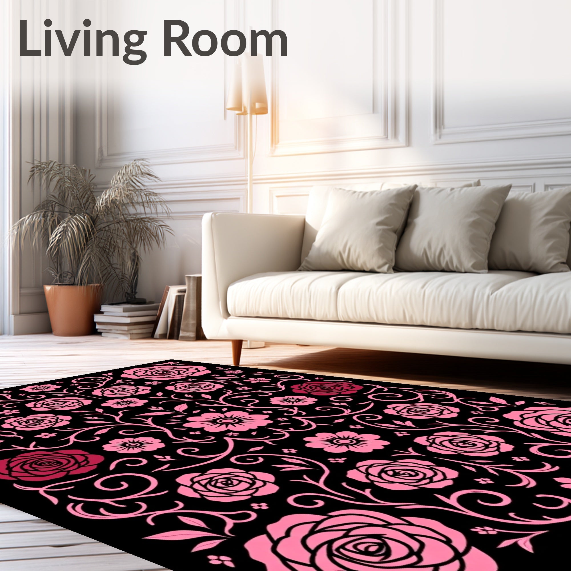 Pink Floral Scrollwork Garden Rug