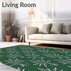 White Ferns on Deep Green Background Rug