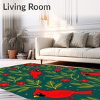 Vibrant Red Cardinal Floral Branch Rug