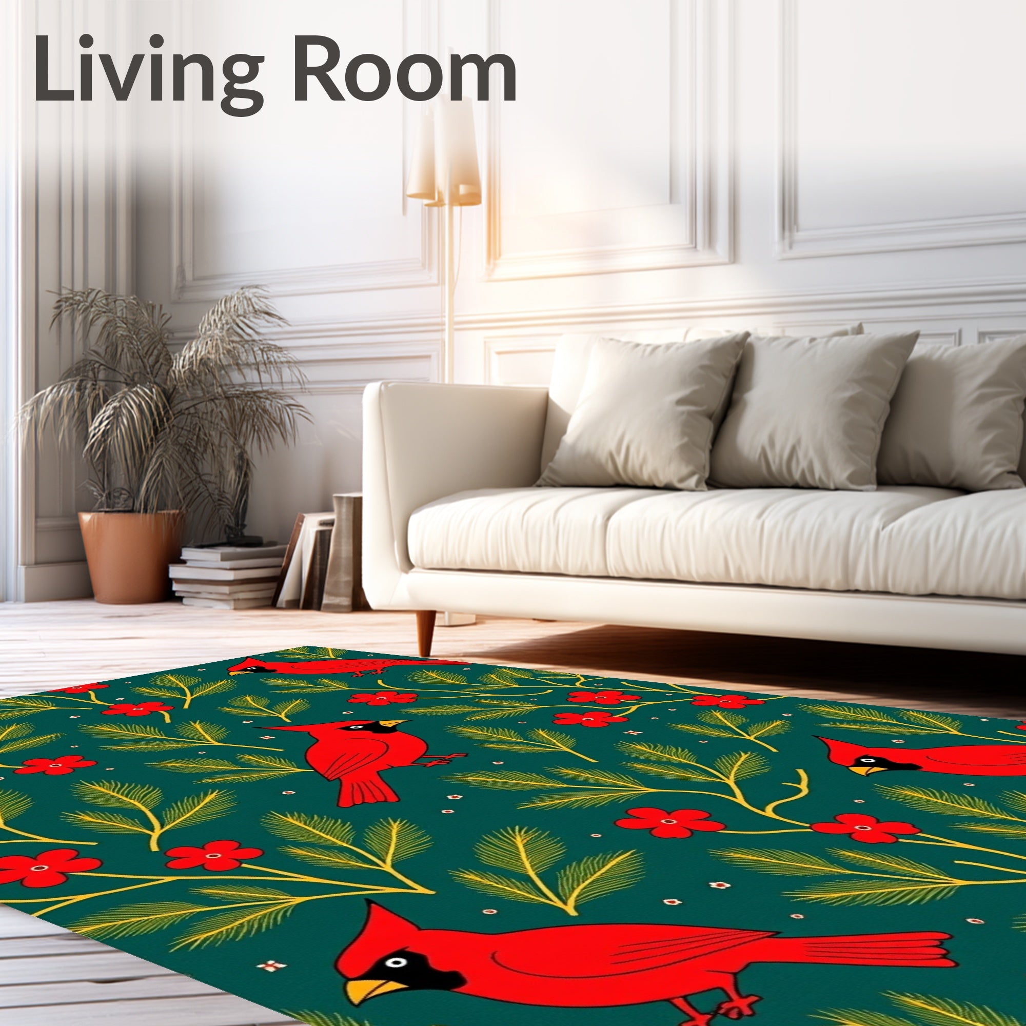Vibrant Red Cardinal Floral Branch Rug