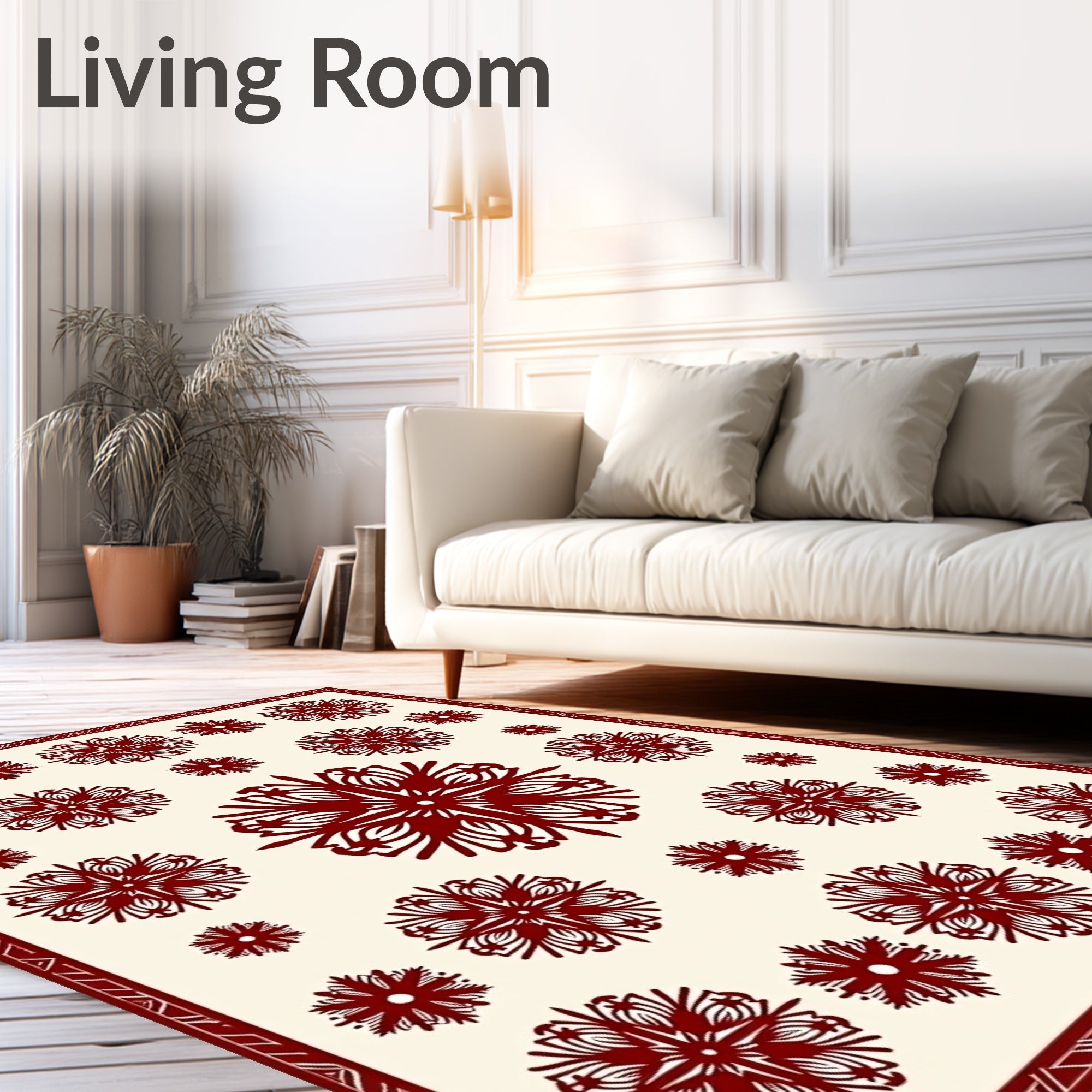 Deep Red Floral Snowflake Scatter Rug