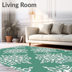 Teal White Floral Medallion Art Nouveau Rug