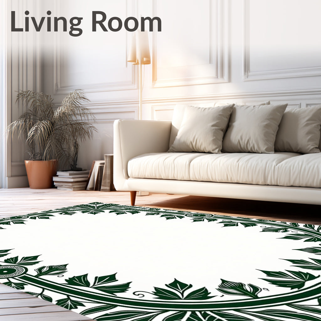 Dark Green Botanical Oval Frame Rug