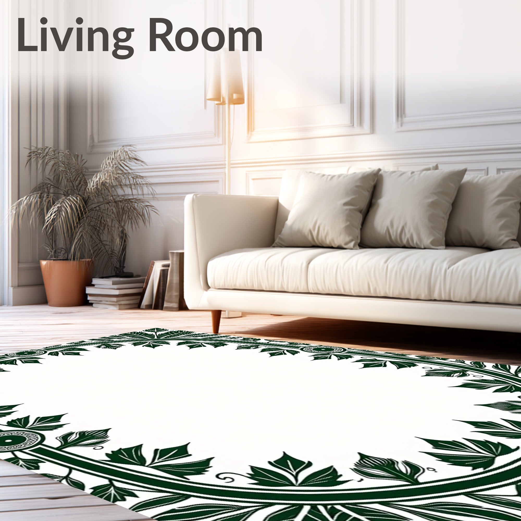 Dark Green Botanical Oval Frame Rug