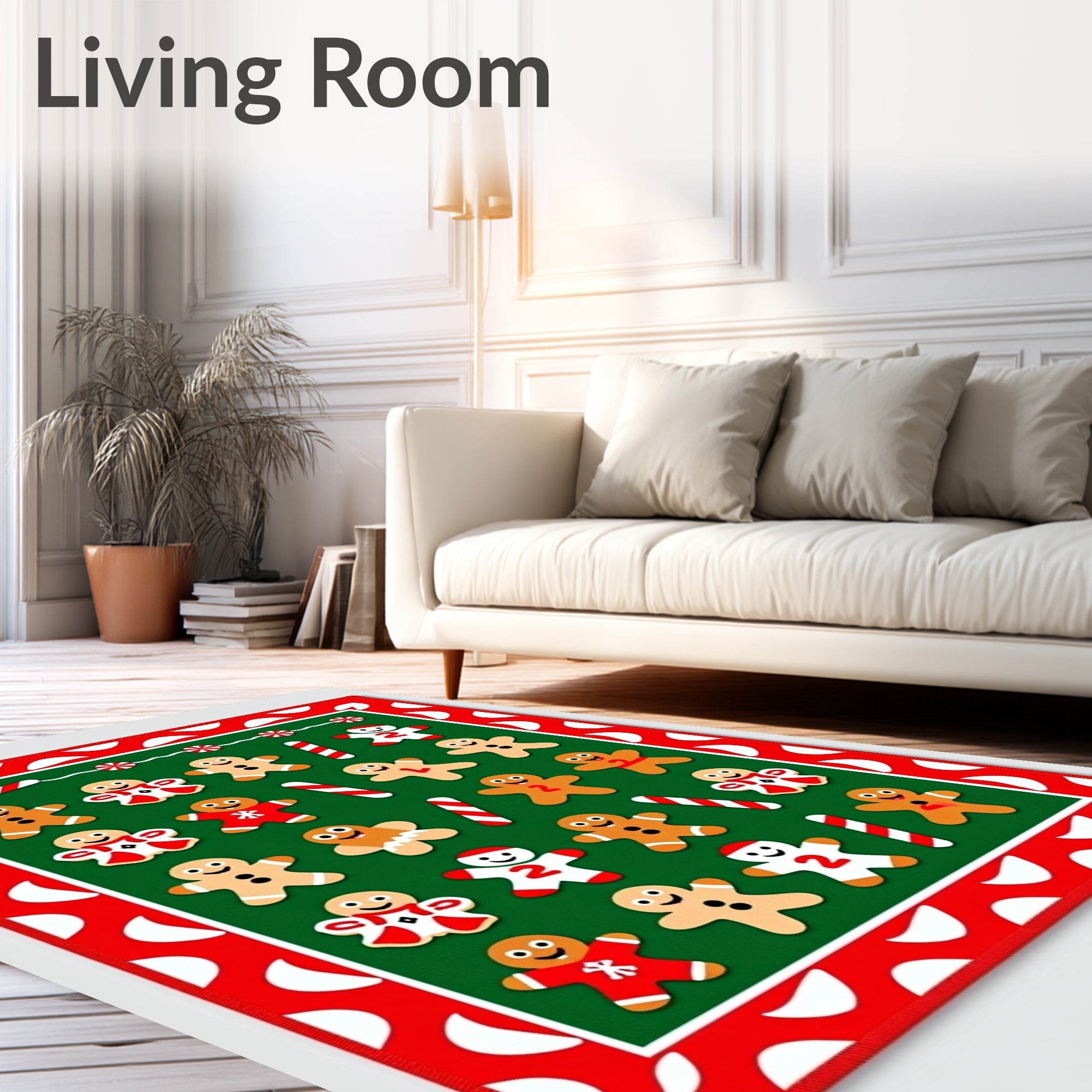 Holiday Gingerbread Man Candy Cane Polka Dot Rug