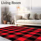 Crimson Black Gingham Weave Fabric Rug