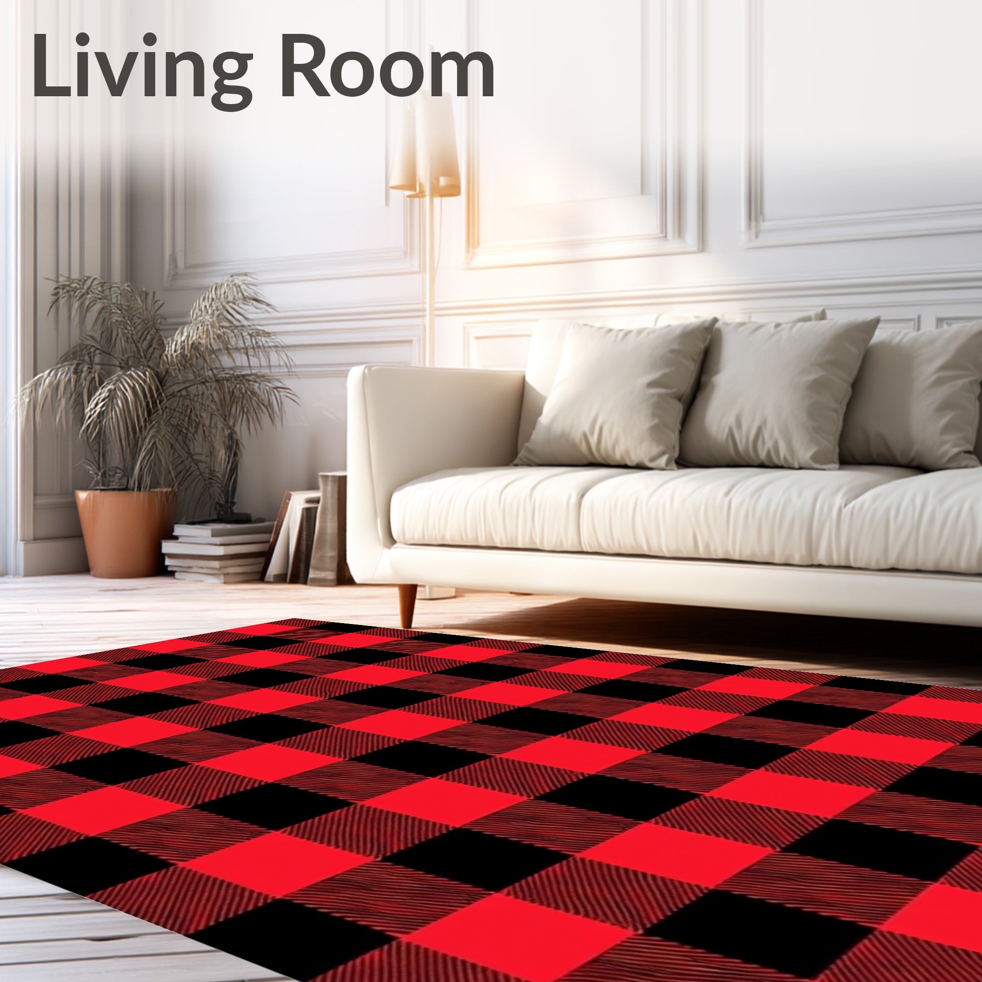 Crimson Black Gingham Weave Fabric Rug