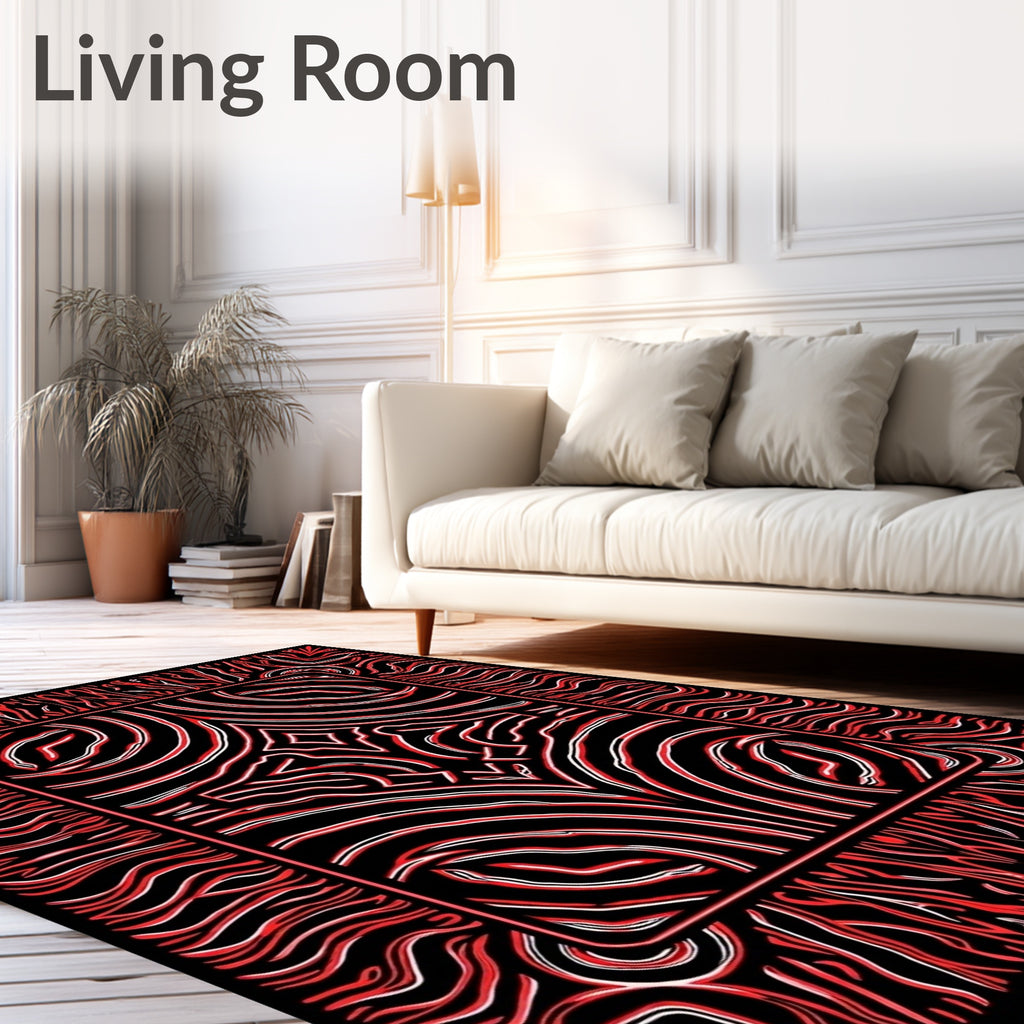 Bold Red Striped Organic Abstraction Rug