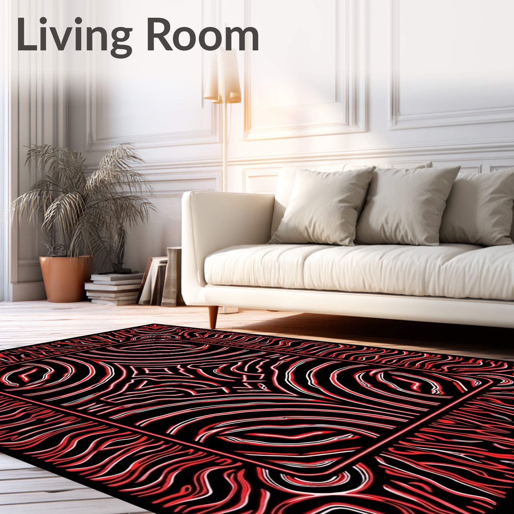 Bold Red Striped Organic Abstraction Rug