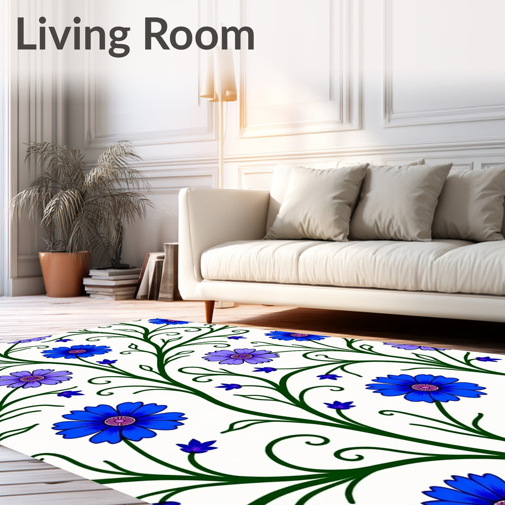 Vibrant Blue Violet Floral Vine Rug
