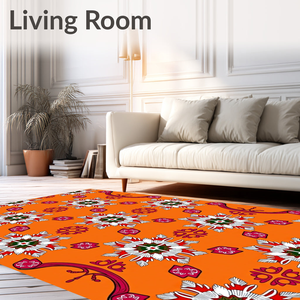 Vibrant Orange Floral Starburst Ensemble Rug