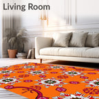 Vibrant Orange Floral Starburst Ensemble Rug