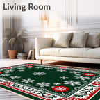 Green Snowflake Christmas Ornament Border Rug