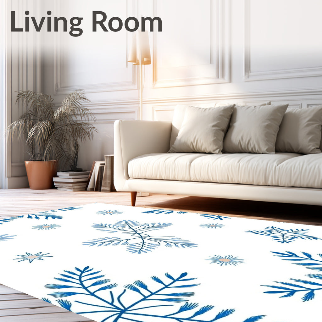 Delicate Blue Botanical Snowflakes Rug