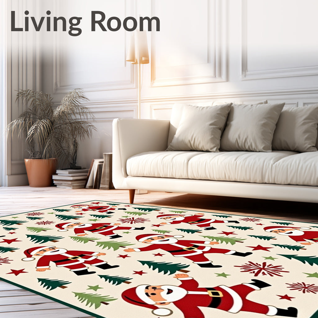 Festive Santa Claus Christmas Trees Rug