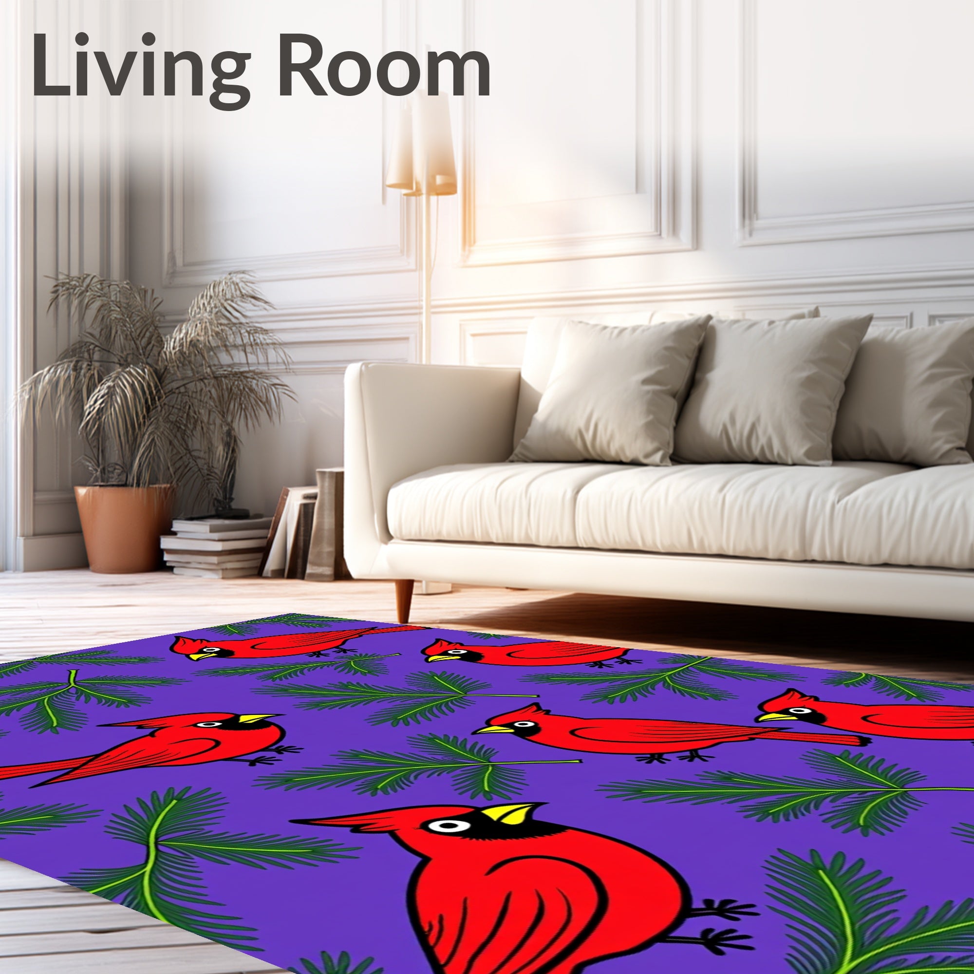 Crimson Cardinals Pine Branches Rug