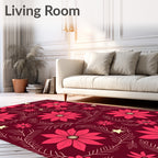 Crimson Floral Poinsettia Star Arrangement Rug