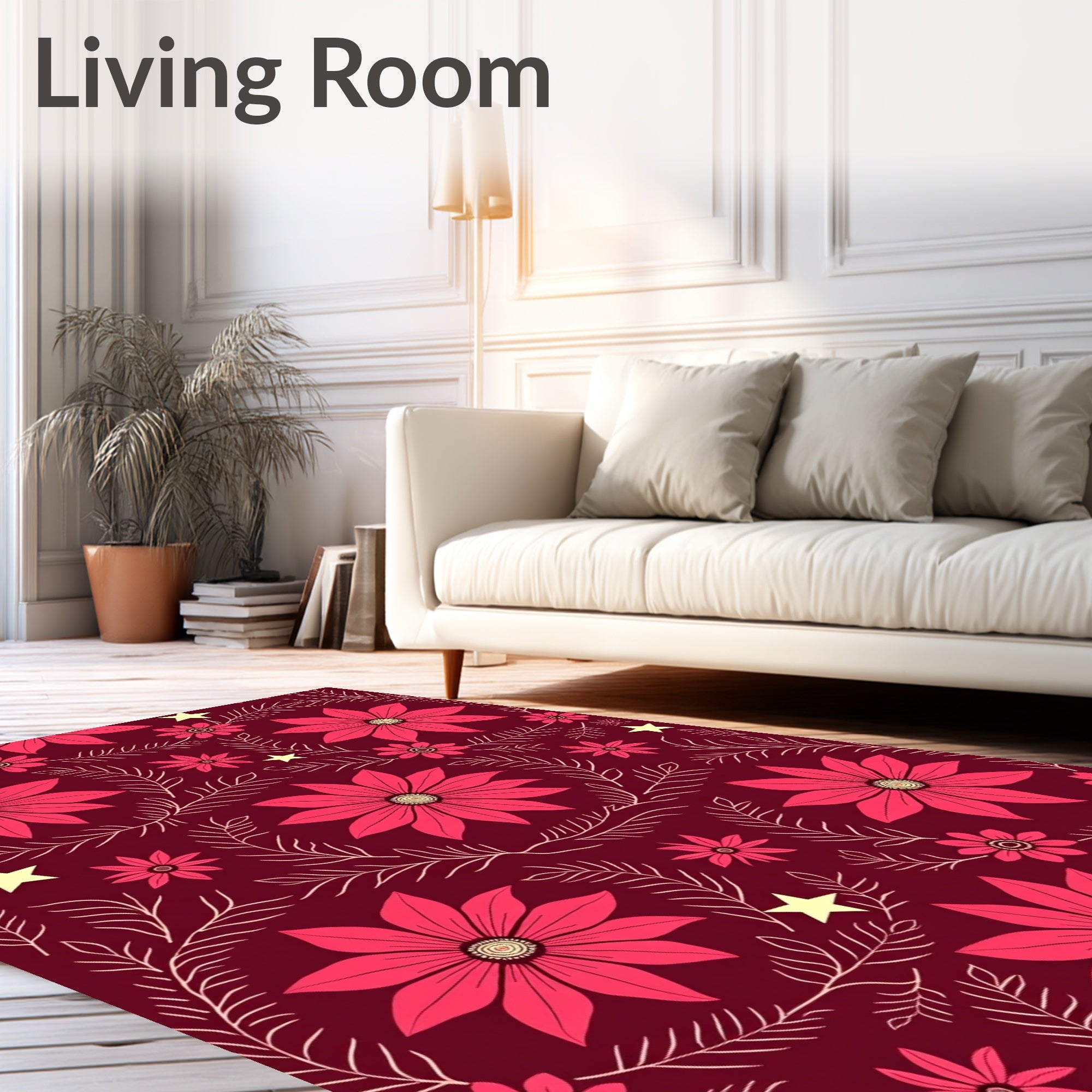 Crimson Floral Poinsettia Star Arrangement Rug