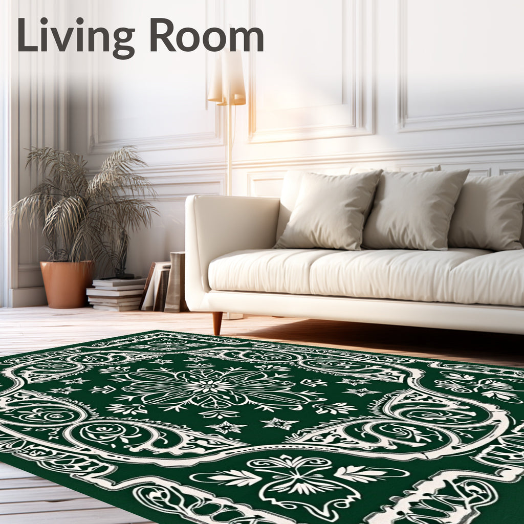 Forest Green Vintage Floral Medallion Rug