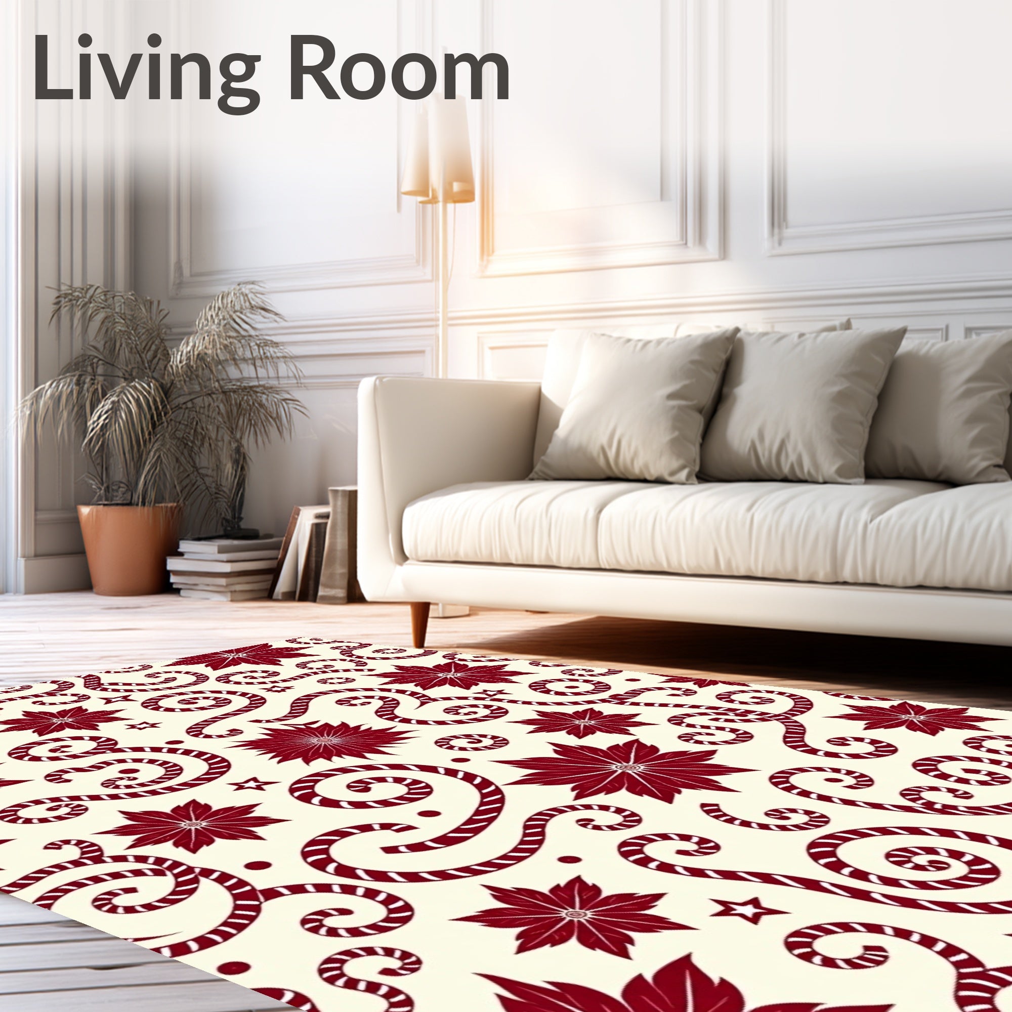 Crimson Poinsettia Swirl Inlay Rug