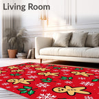 Red Gingerbread Man Snowflakes Holly Rug