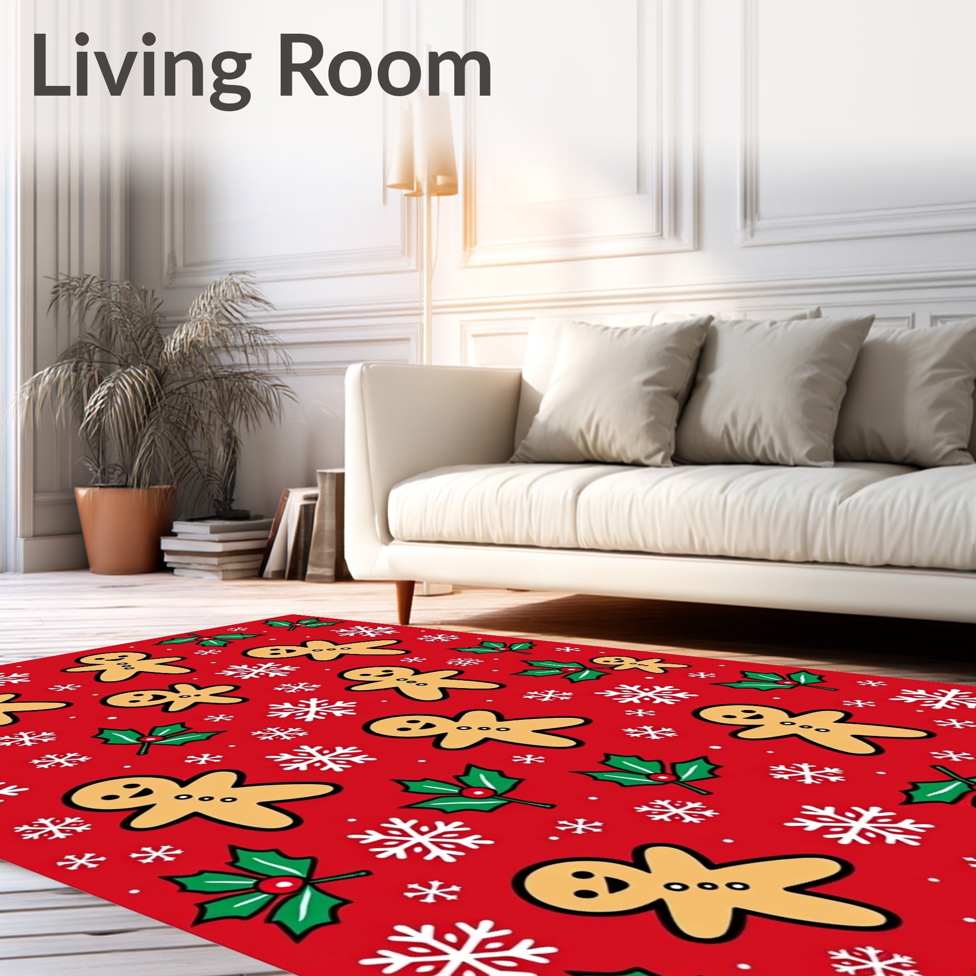 Red Gingerbread Man Snowflakes Holly Rug