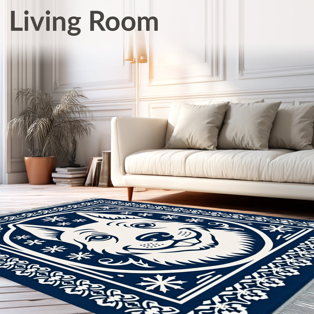 Navy Cream Smiling Dog Medallion Rug