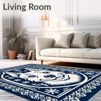 Navy Cream Smiling Dog Medallion Rug