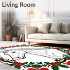 White Horse Festive Floral Wreath Rug