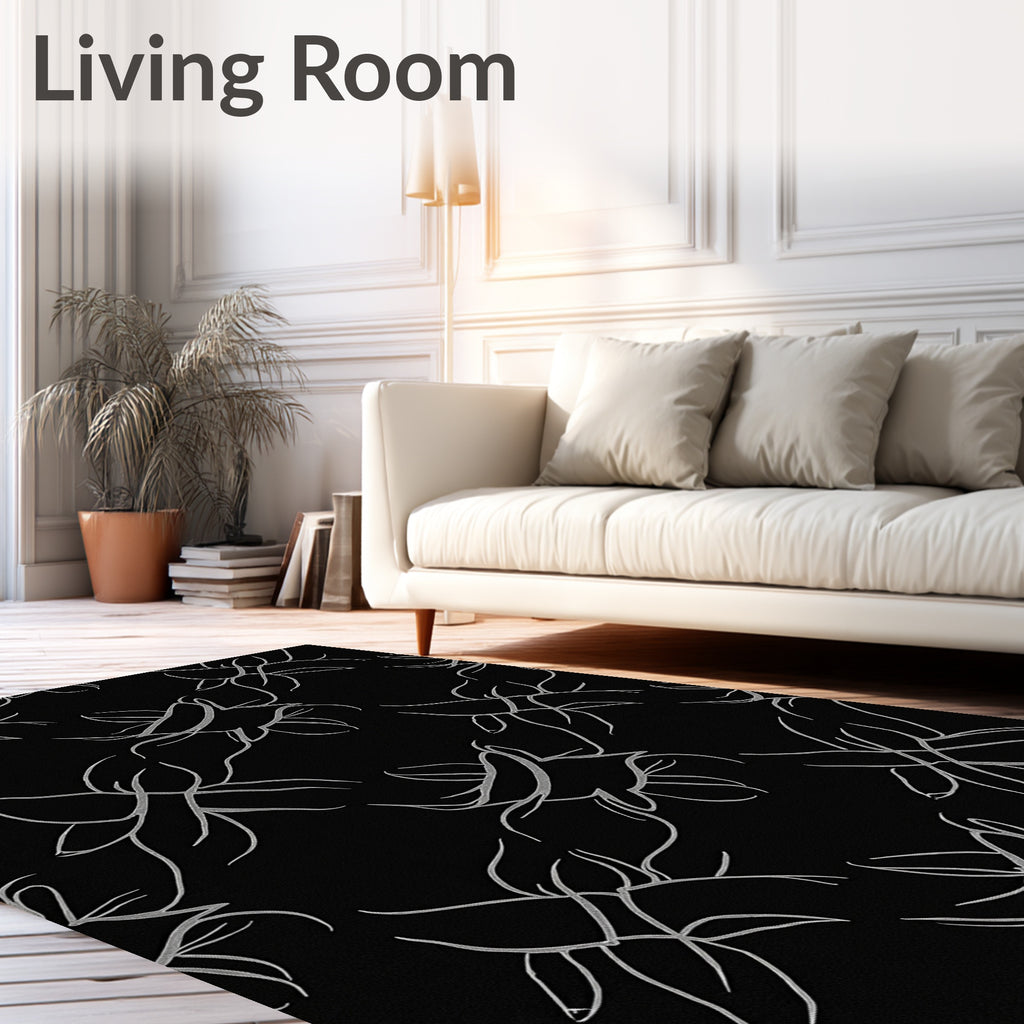 Black White Organic Petal Swirl Rug