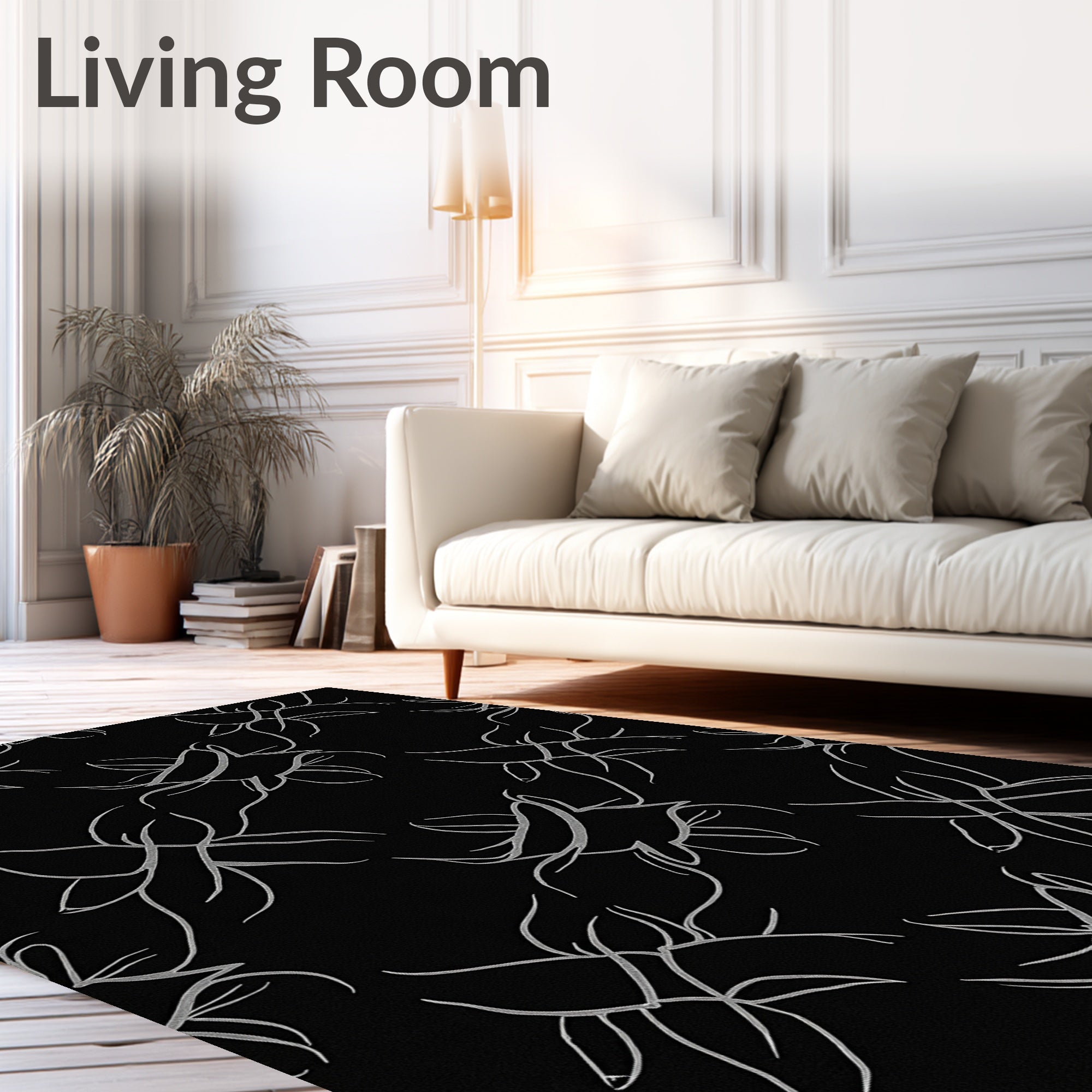 Black White Organic Petal Swirl Rug