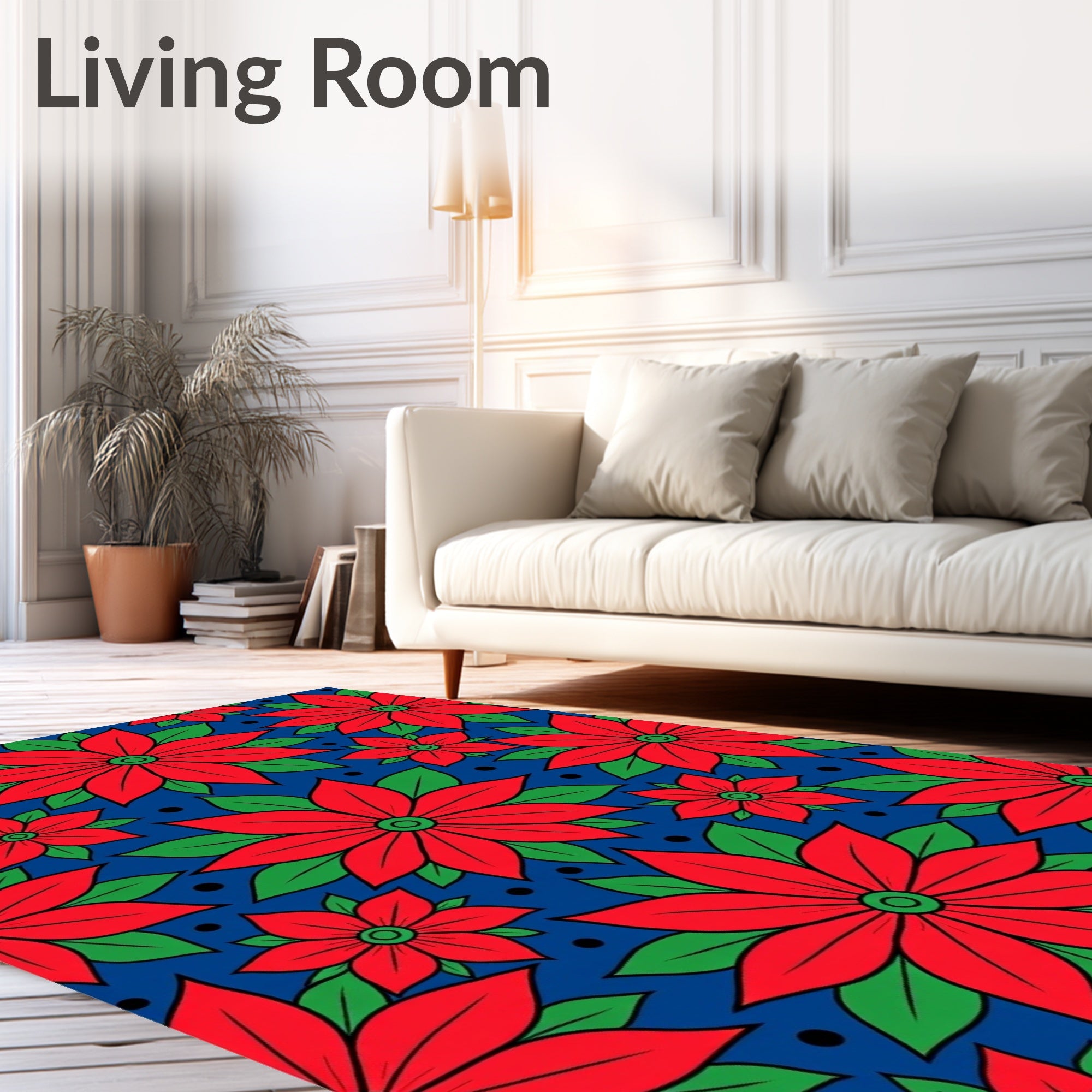 Bold Red Floral Poinsettia Garden Rug