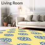 Royal Blue Floral Medallions on Yellow Field Rug