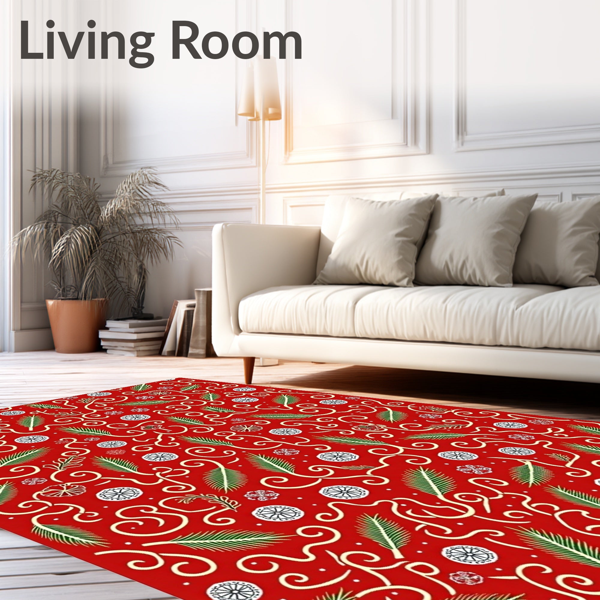 Crimson Greenery Swirl Round Accents Rug