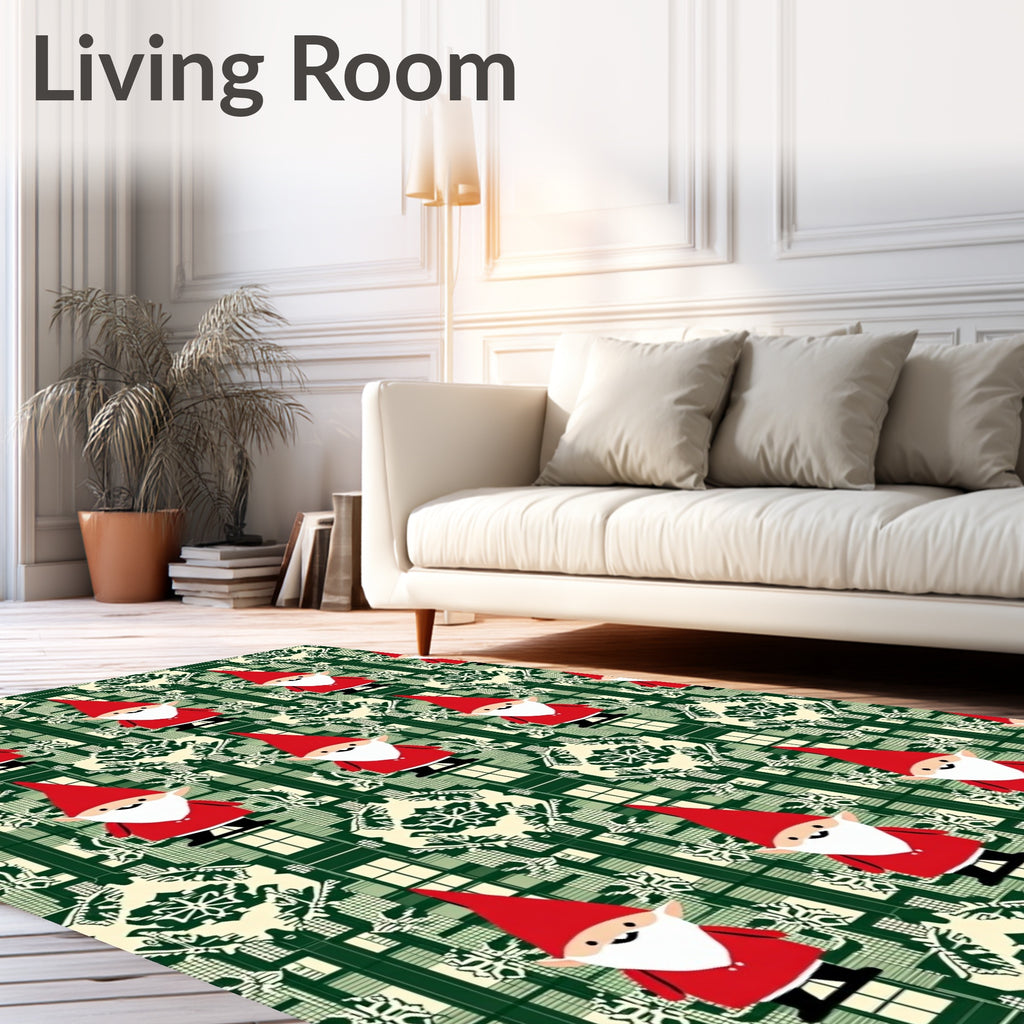 Festive Red Gnome Green Damask Rug