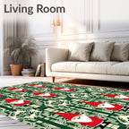 Festive Red Gnome Green Damask Rug