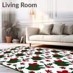 Festive Green Red Christmas Tree Holly Rug