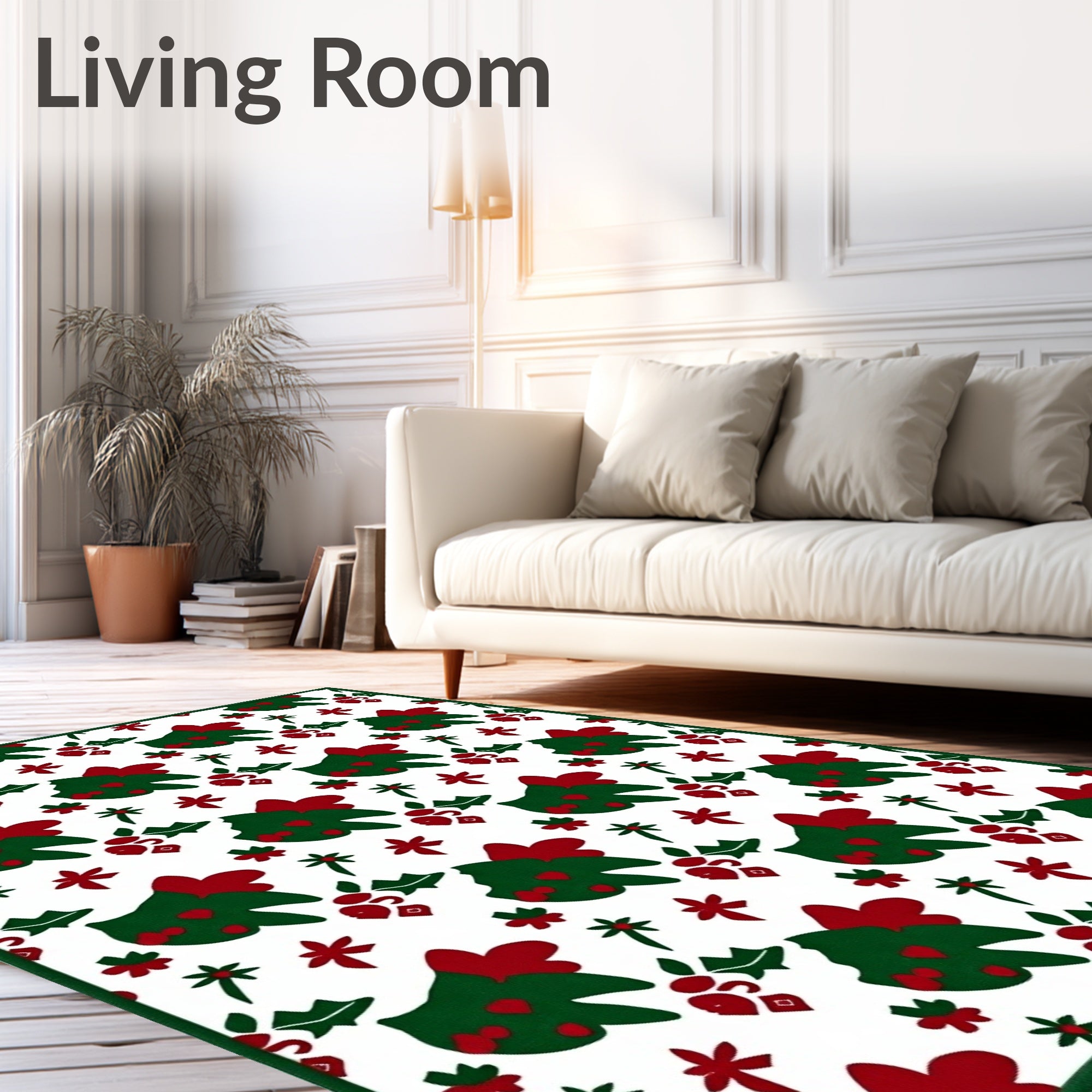 Festive Green Red Christmas Tree Holly Rug
