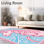 Pink Horse Blue Swirl Border Rug