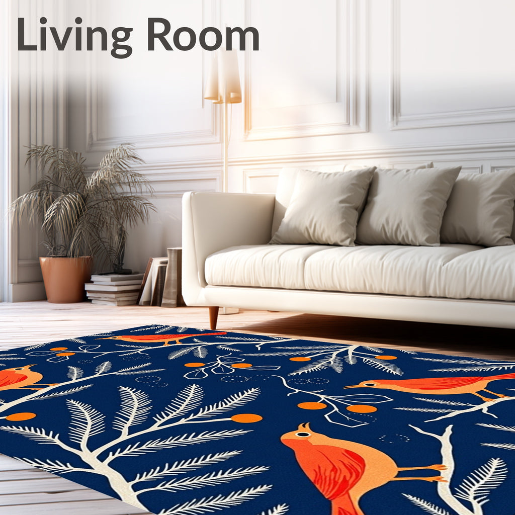 Orange Birds With White Branches And Berries Rug